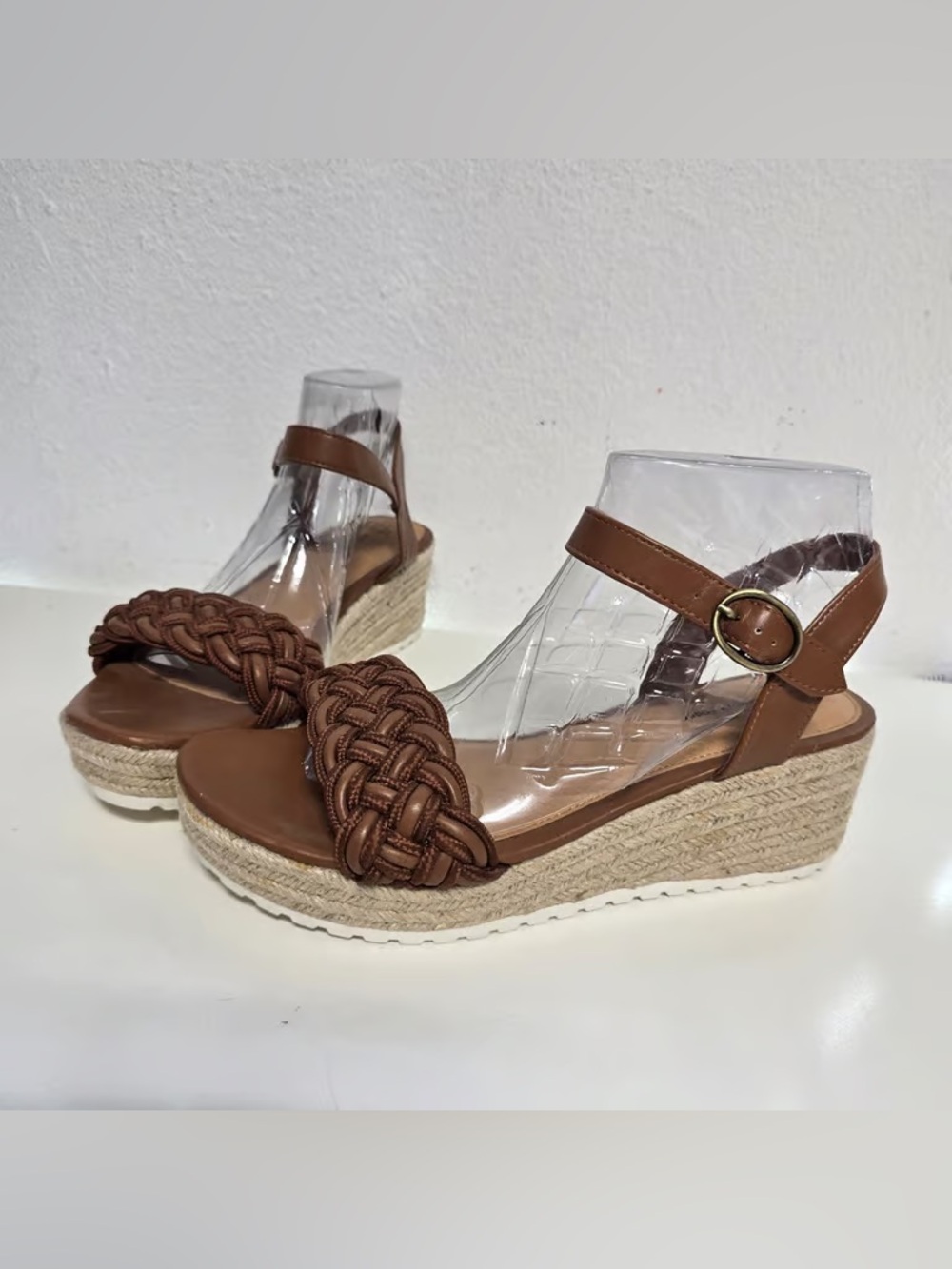 Time and Tru Brown Braided Espadrille Wedge Sandals